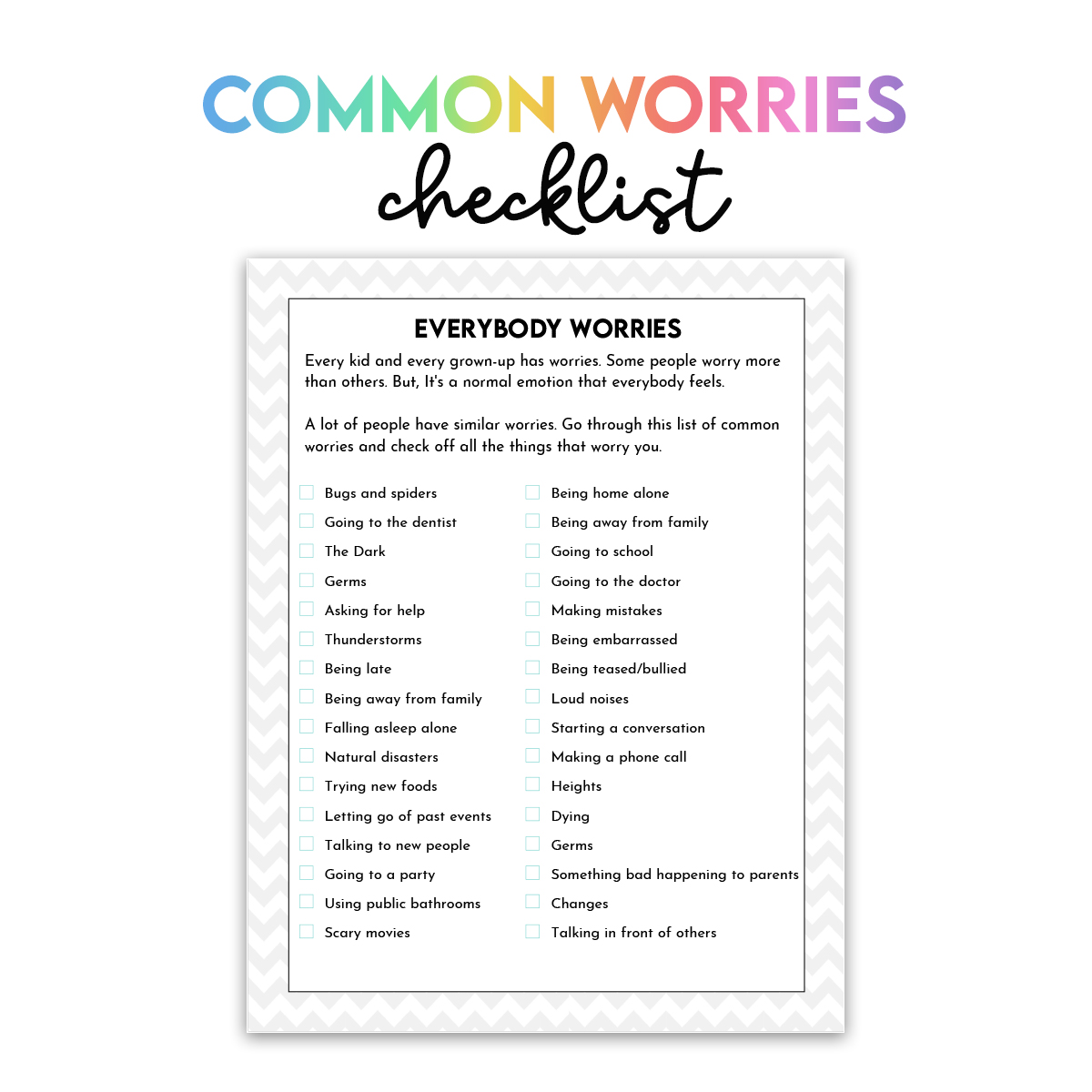 Common worries checklist