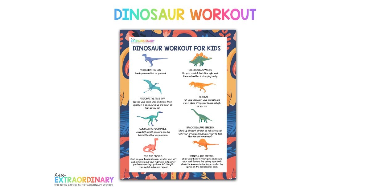 Dinosaur Themed Workout for Kids  Physical activities for kids, Exercise  for kids, Therapy activities