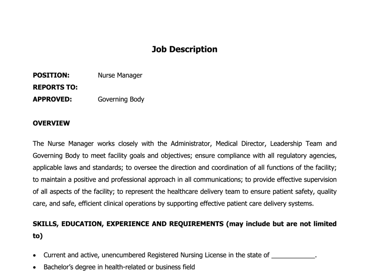 Regional Nurse Manager Job Description