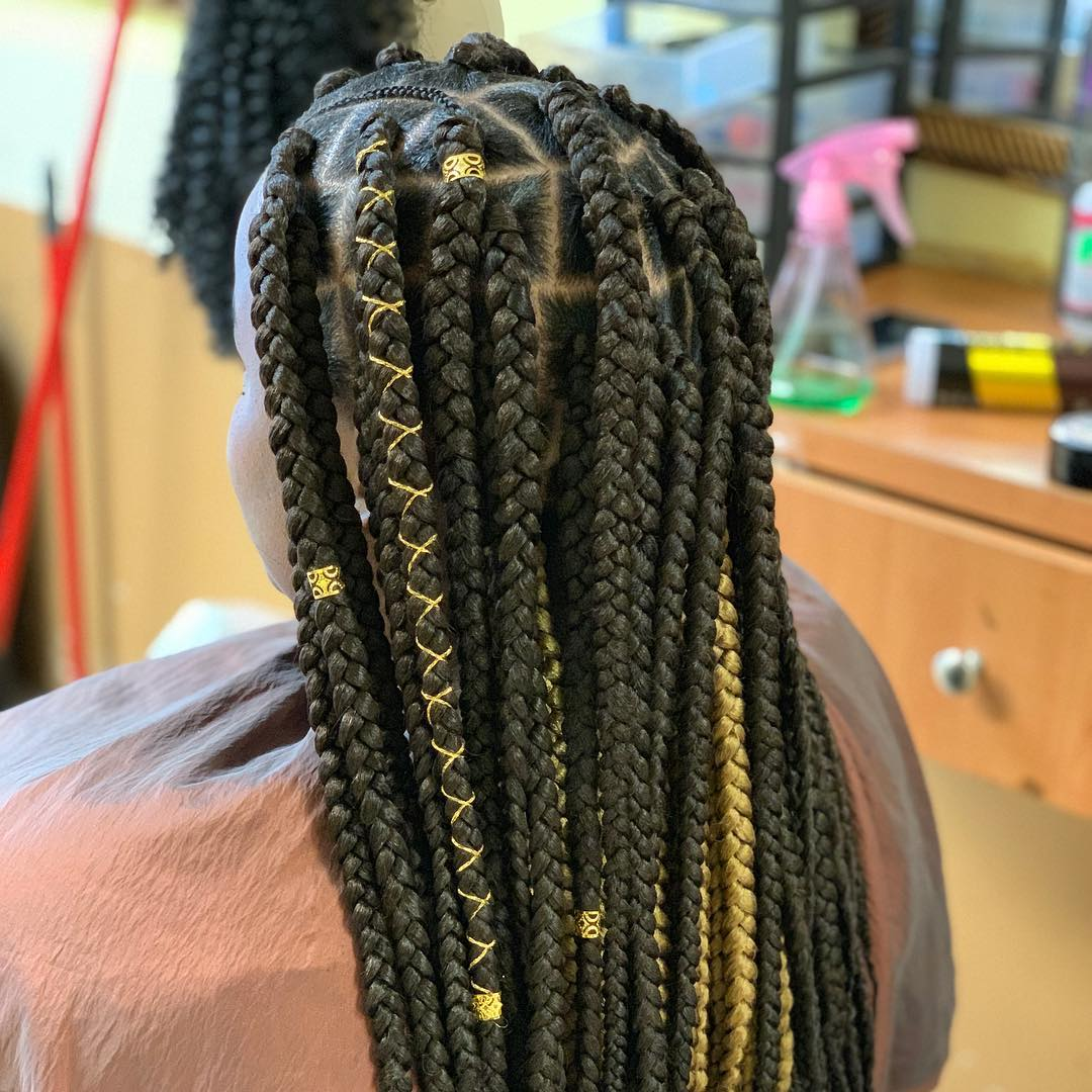 Loose Box Braids With Feather Tips