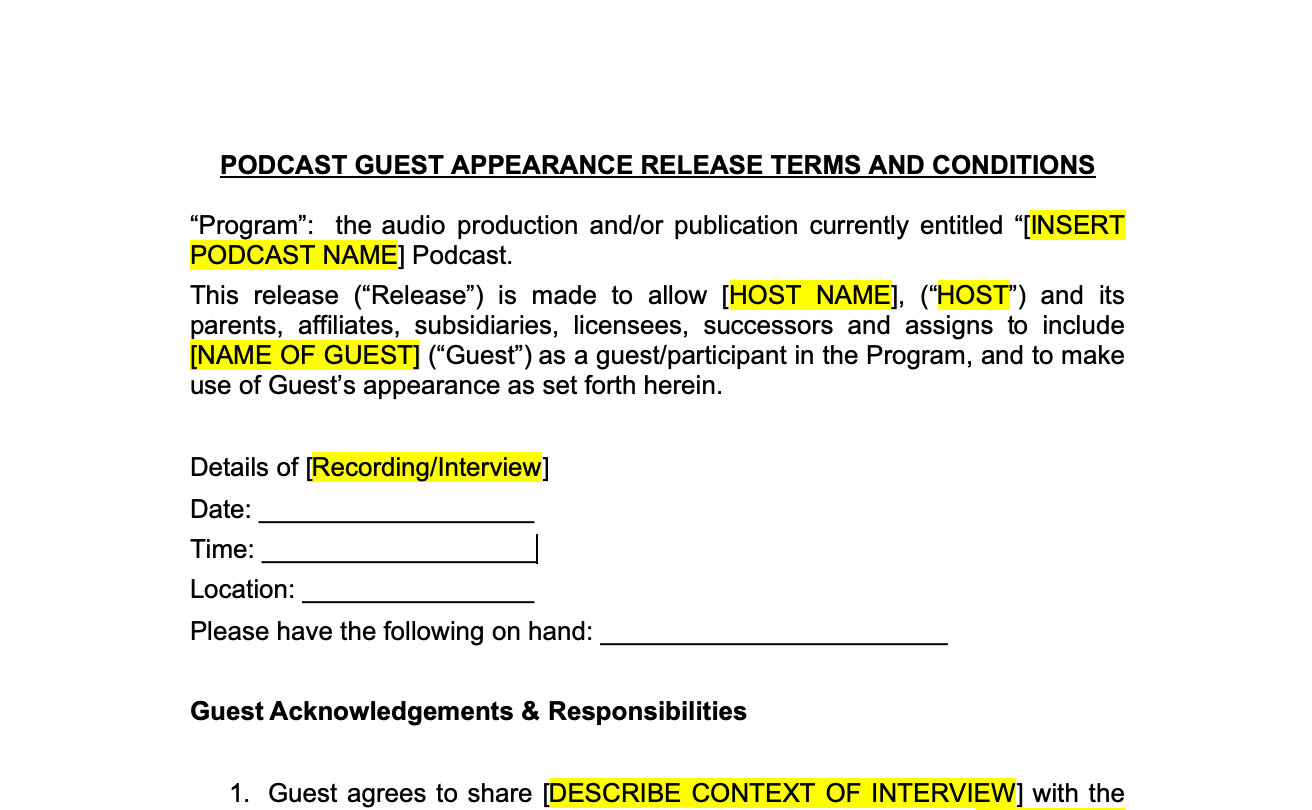 Podcast Guest Release Form