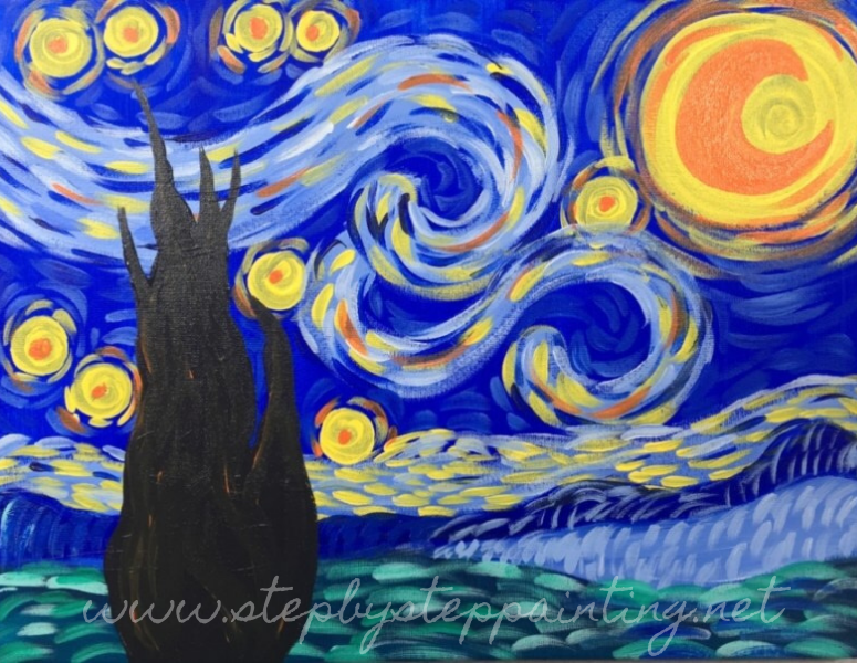 "Starry Night" Vincent Van Gogh PDF Download Painting Tutorial