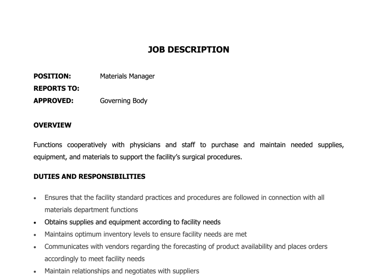 job description example manager