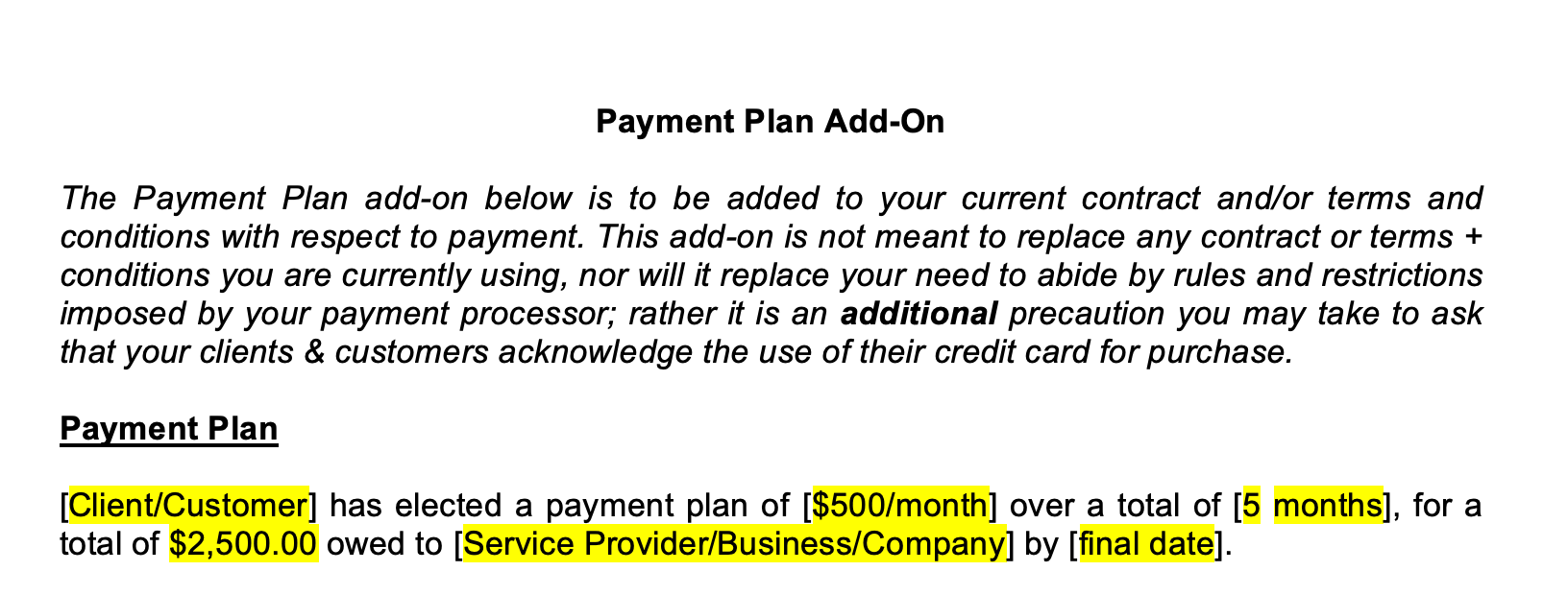 Payment Plan AddOn
