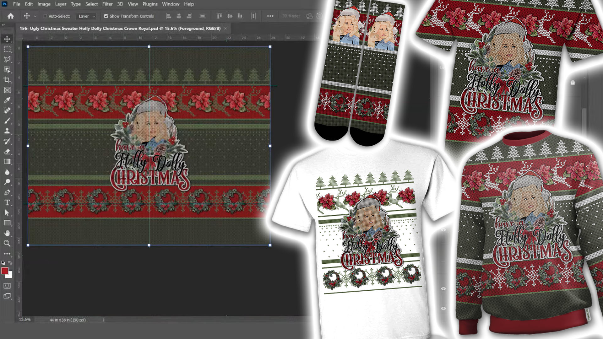 PSD 156 Ugly Christmas Sweater Holly Dolly Christmas Crown Royal