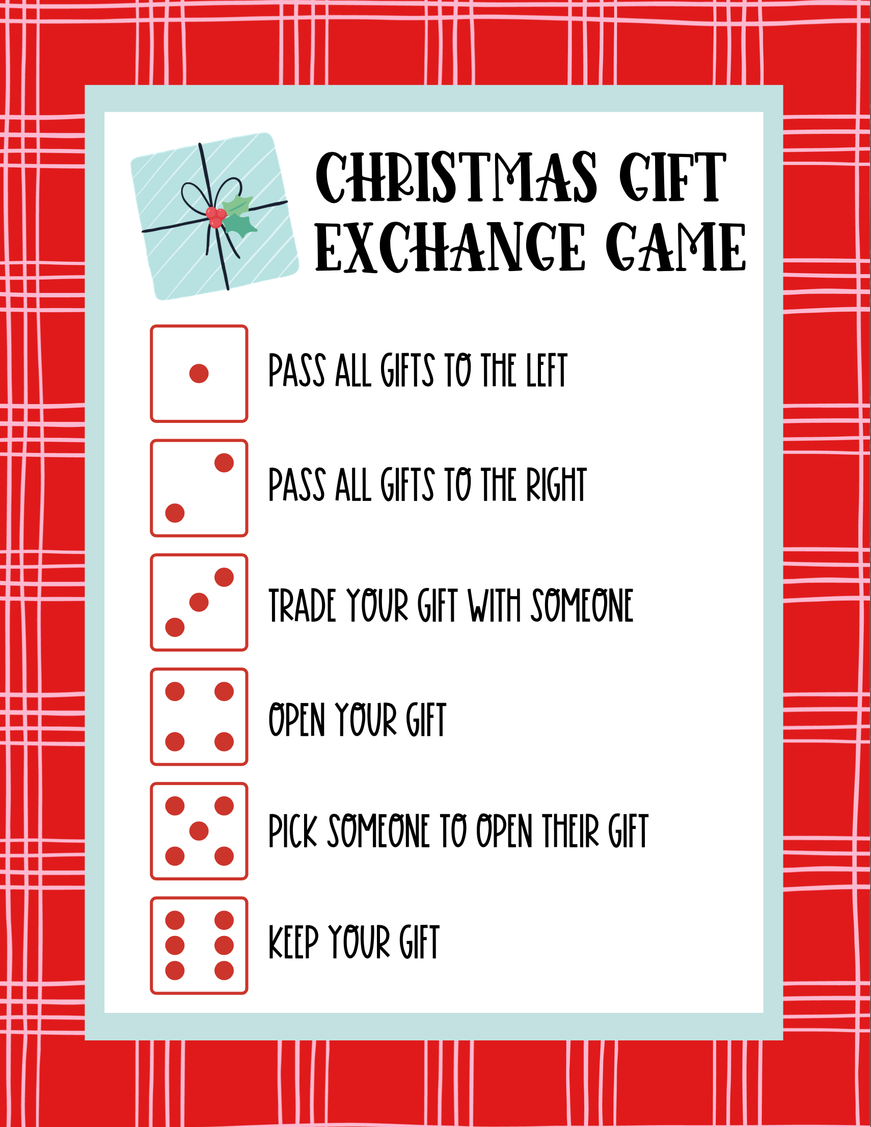 Free Printable Christmas Dice Game for Gift Exchanges